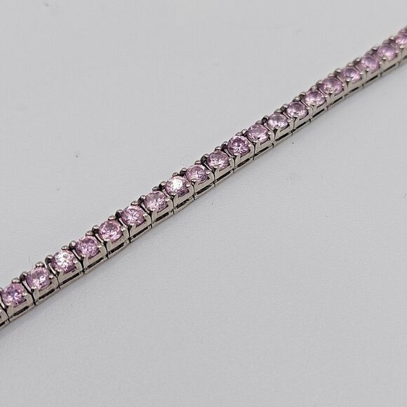 Pink CZ tennis bracelet Sterling Silver marked 925 and ADI 60 stones - Picture 8 of 14
